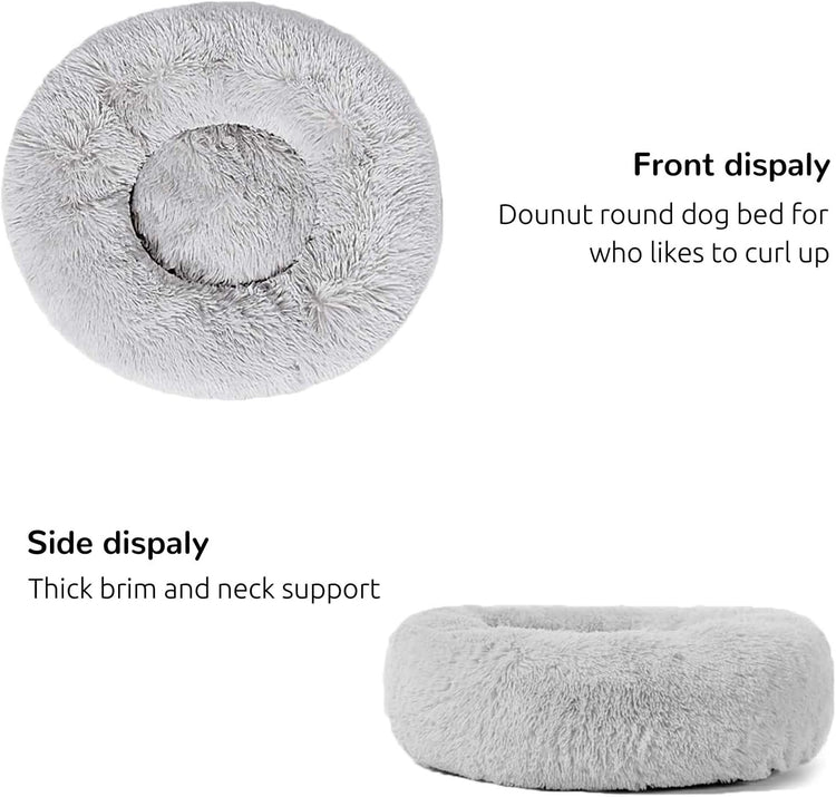 Calming Dog Bed for Large Dogs – Fluffy Donut Cuddler, Anti-Anxiety Design, Washable, Gray 30"