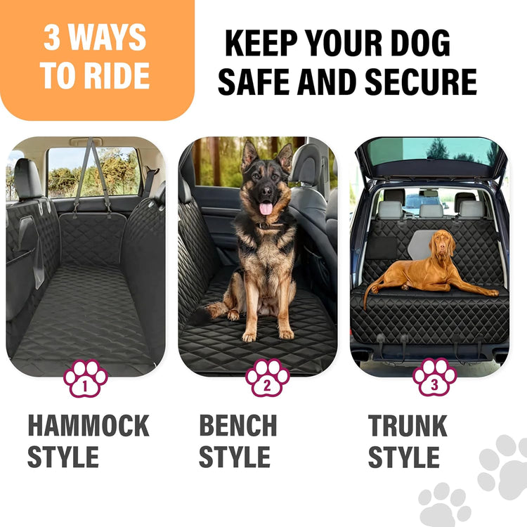 Waterproof Dog Car Seat Cover – Back Seat Hammock for Dogs, Scratch-Proof Pet Protector for Cars, SUVs & Trucks, Black
