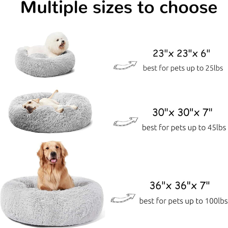 Calming Dog Bed for Large Dogs – Fluffy Donut Cuddler, Anti-Anxiety Design, Washable, Gray 30"