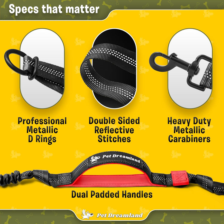 Dual Dog Leash for Two Dogs – No-Tangle Hands-Free Double Leash for Large Dogs, Running & Walking, Black & Red