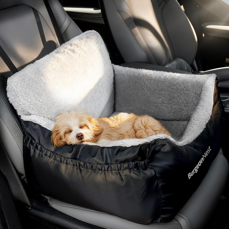 Dog Car Seat for Small Dogs – Booster Seat with Clip-On Leash, Storage Pockets & Washable Cover, Portable Pet Carrier under 25 lbs, Black