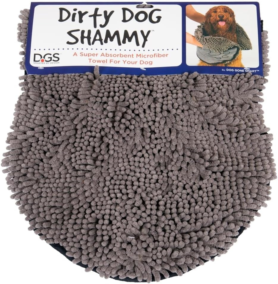 Microfiber Dog Drying Towel – Super Absorbent, Fast-Drying, Antimicrobial & Odor Control, Dual Hand Pockets, Machine Washable, Gray (31"x13")