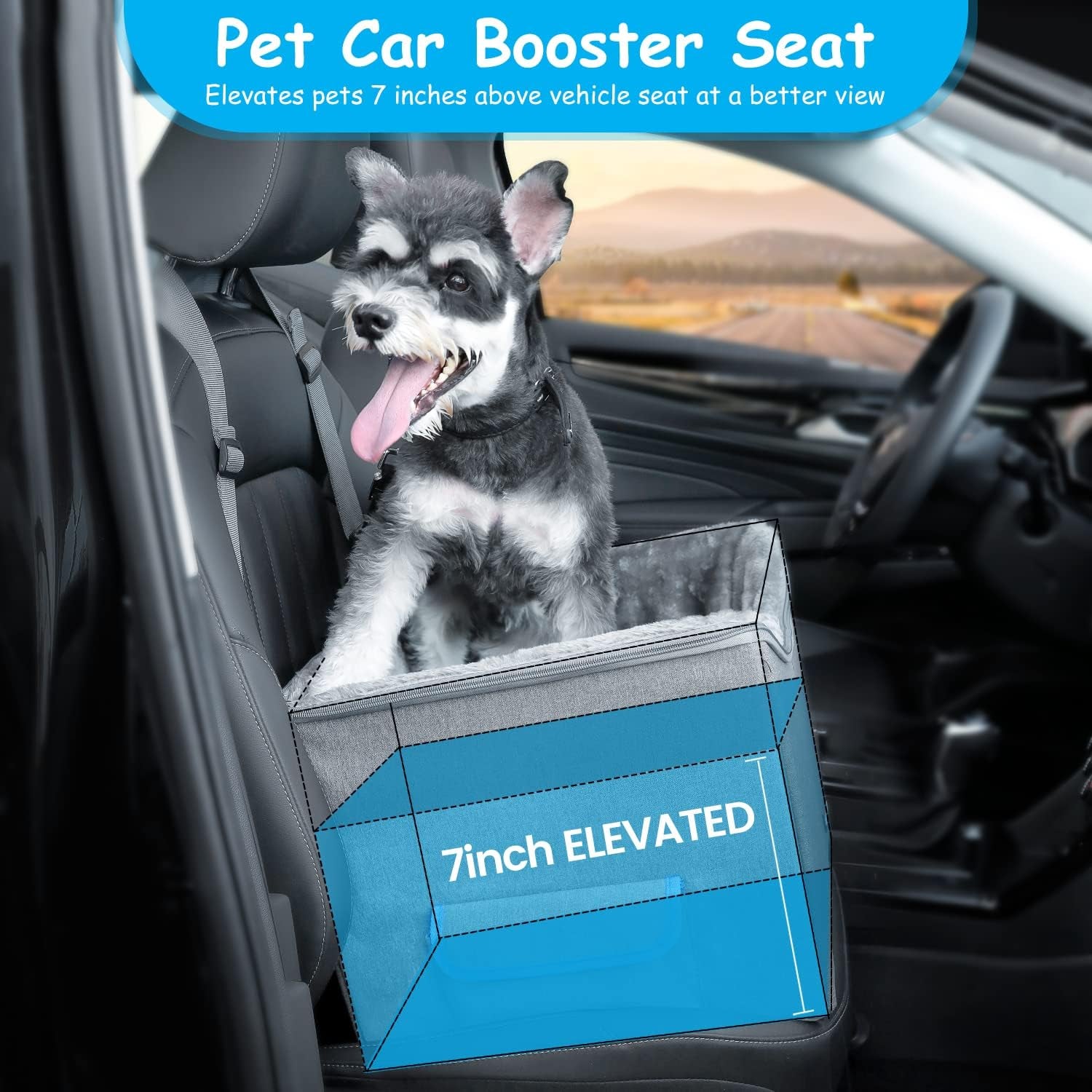 Elevated Pet Booster Seat for Small Dogs and Cats - Adjustable Travel Carrier for Cars