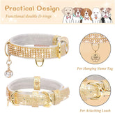 Rhinestone Pet Collar – Premium PU Leather Bling Collar with Pendant for Small & Medium Dogs & Cats, Adjustable, Gold
