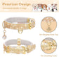 Rhinestone Pet Collar – Premium PU Leather Bling Collar with Pendant for Small & Medium Dogs & Cats, Adjustable, Gold