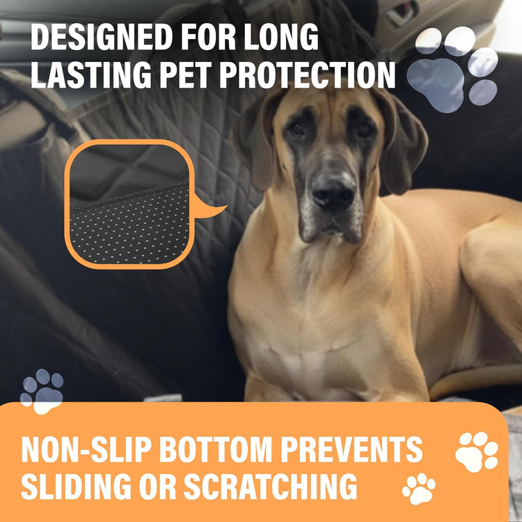 Waterproof Dog Car Seat Cover – Back Seat Hammock for Dogs, Scratch-Proof Pet Protector for Cars, SUVs & Trucks, Black