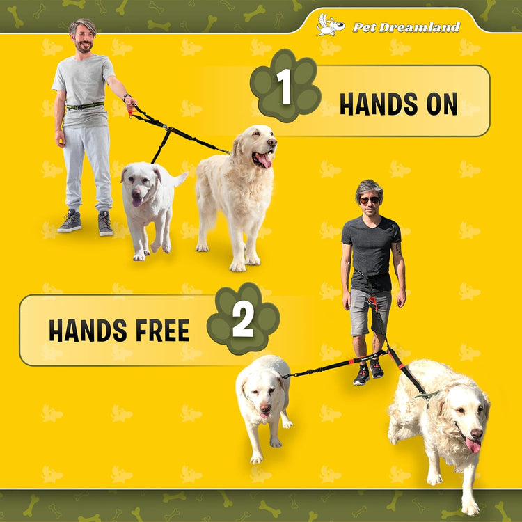 Dual Dog Leash for Two Dogs – No-Tangle Hands-Free Double Leash for Large Dogs, Running & Walking, Black & Red