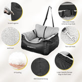 Dog Car Seat for Small Dogs – Booster Seat with Clip-On Leash, Storage Pockets & Washable Cover, Portable Pet Carrier under 25 lbs, Black