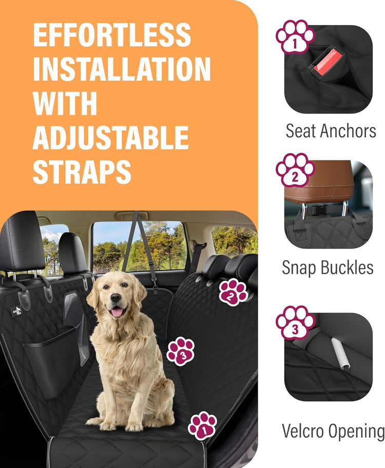 Waterproof Dog Car Seat Cover – Back Seat Hammock for Dogs, Scratch-Proof Pet Protector for Cars, SUVs & Trucks, Black