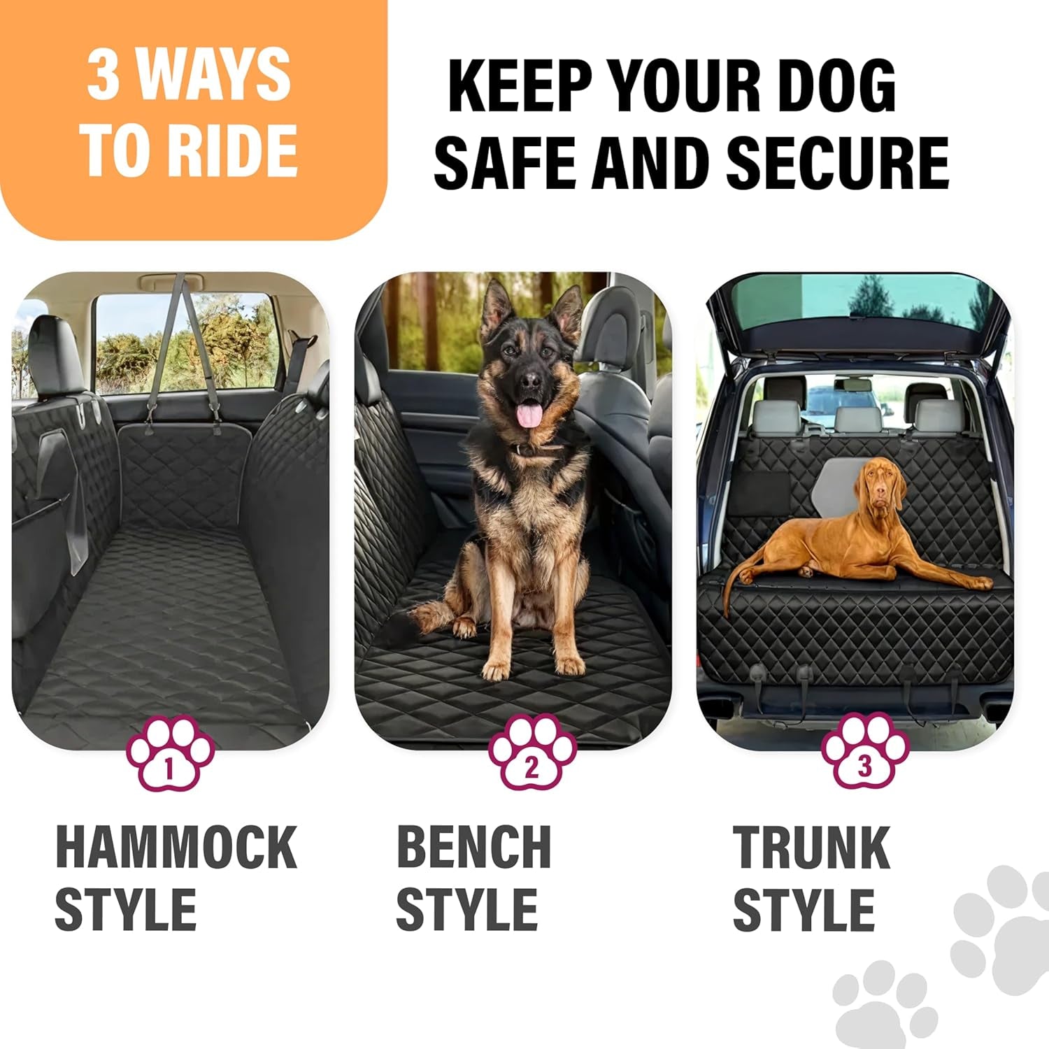 Waterproof Dog Car Seat Cover – Back Seat Hammock for Dogs, Scratch-Proof Pet Protector for Cars, SUVs & Trucks, Black