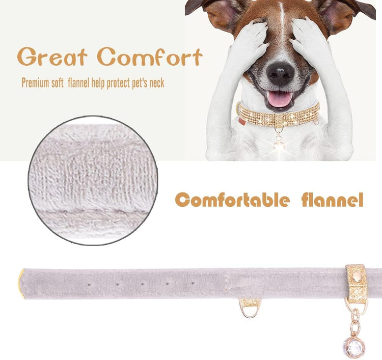 Rhinestone Pet Collar – Premium PU Leather Bling Collar with Pendant for Small & Medium Dogs & Cats, Adjustable, Gold