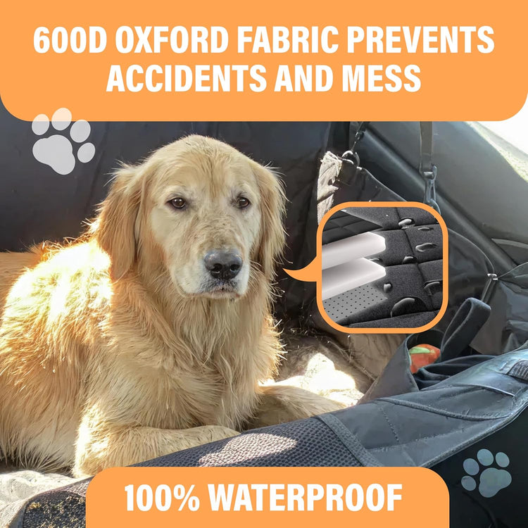 Waterproof Dog Car Seat Cover – Back Seat Hammock for Dogs, Scratch-Proof Pet Protector for Cars, SUVs & Trucks, Black