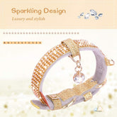 Rhinestone Pet Collar – Premium PU Leather Bling Collar with Pendant for Small & Medium Dogs & Cats, Adjustable, Gold