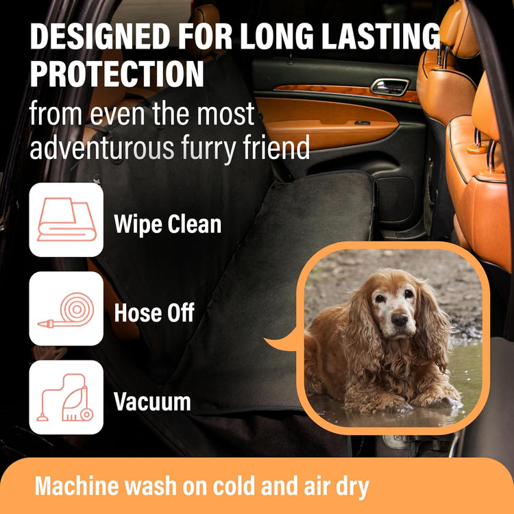Waterproof Dog Car Seat Cover – Back Seat Hammock for Dogs, Scratch-Proof Pet Protector for Cars, SUVs & Trucks, Black
