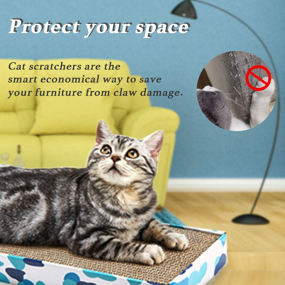 Reversible Cat Scratcher Pad – Corrugated Cardboard Scratching Board & Bed with Catnip Included, Protects Furniture