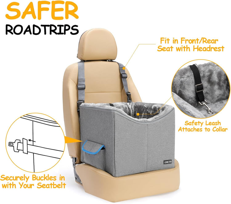 Elevated Pet Booster Seat for Small Dogs and Cats - Adjustable Travel Carrier for Cars