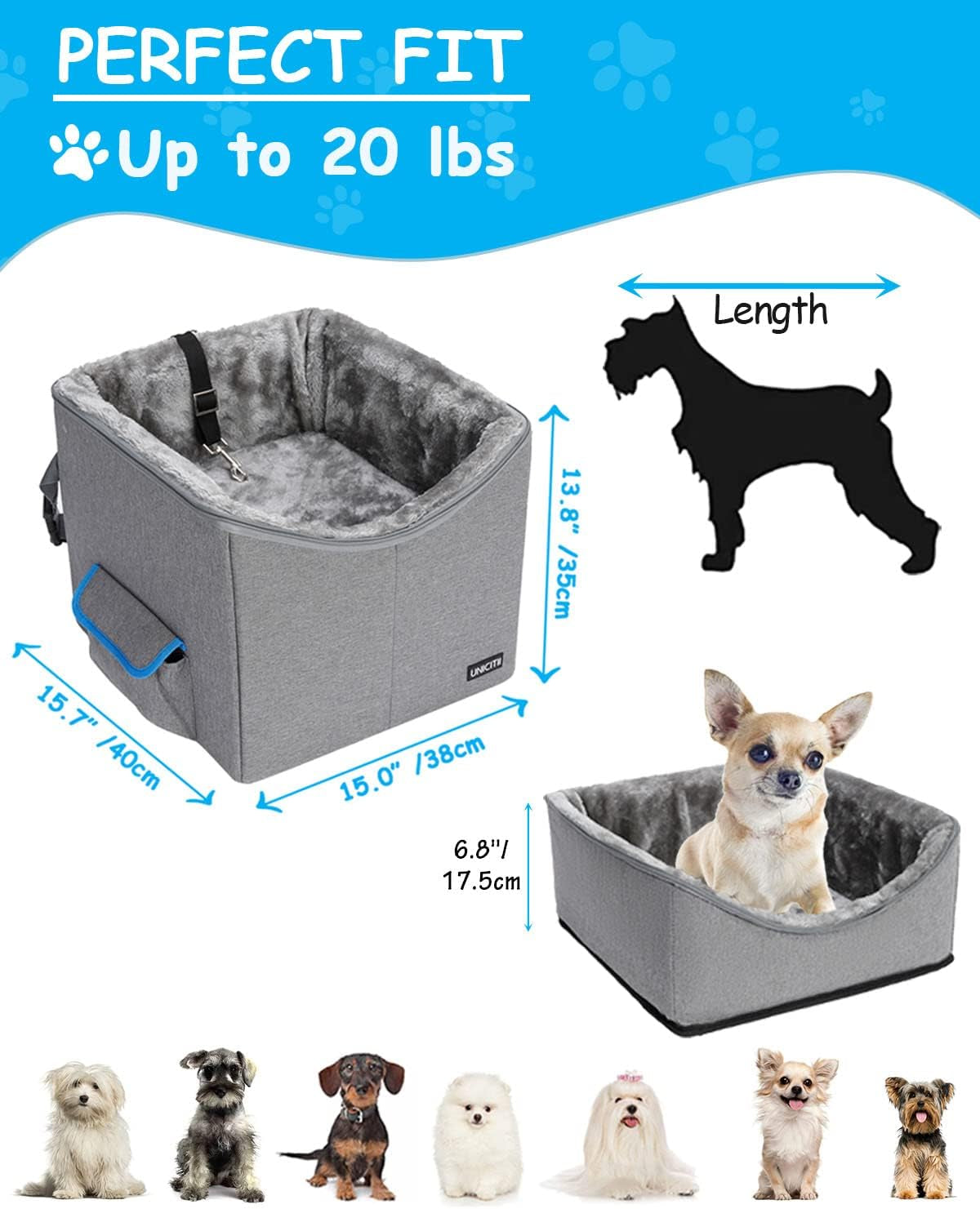 Elevated Pet Booster Seat for Small Dogs and Cats - Adjustable Travel Carrier for Cars