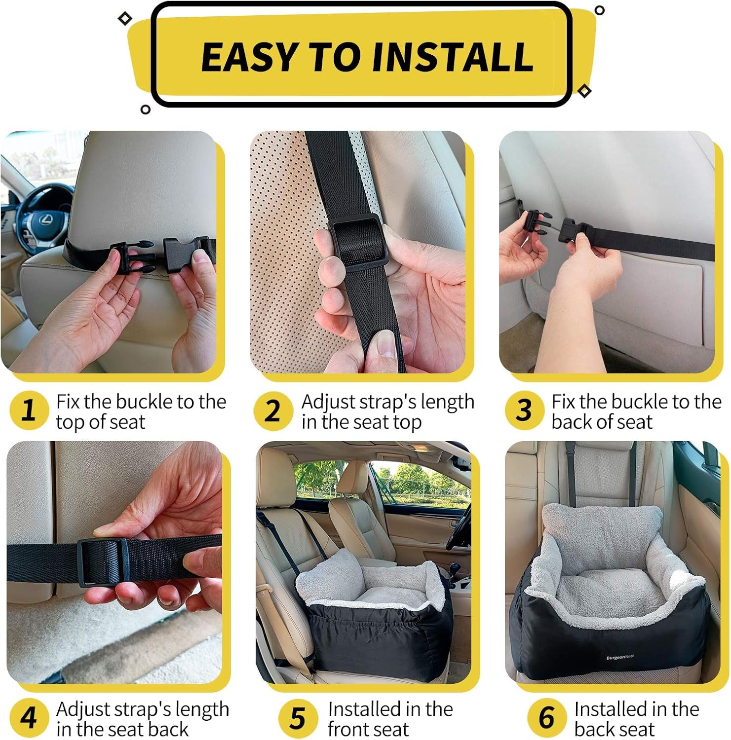 Dog Car Seat for Small Dogs – Booster Seat with Clip-On Leash, Storage Pockets & Washable Cover, Portable Pet Carrier under 25 lbs, Black