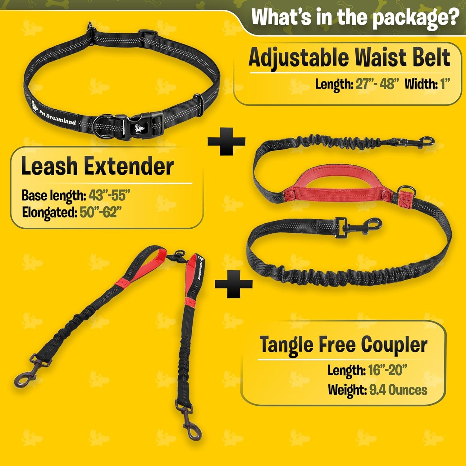 Dual Dog Leash for Two Dogs – No-Tangle Hands-Free Double Leash for Large Dogs, Running & Walking, Black & Red