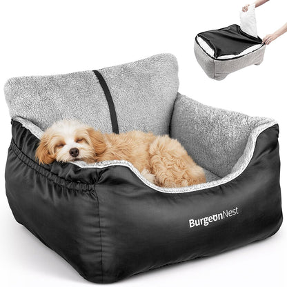 Dog Car Seat for Small Dogs – Booster Seat with Clip-On Leash, Storage Pockets & Washable Cover, Portable Pet Carrier under 25 lbs, Black
